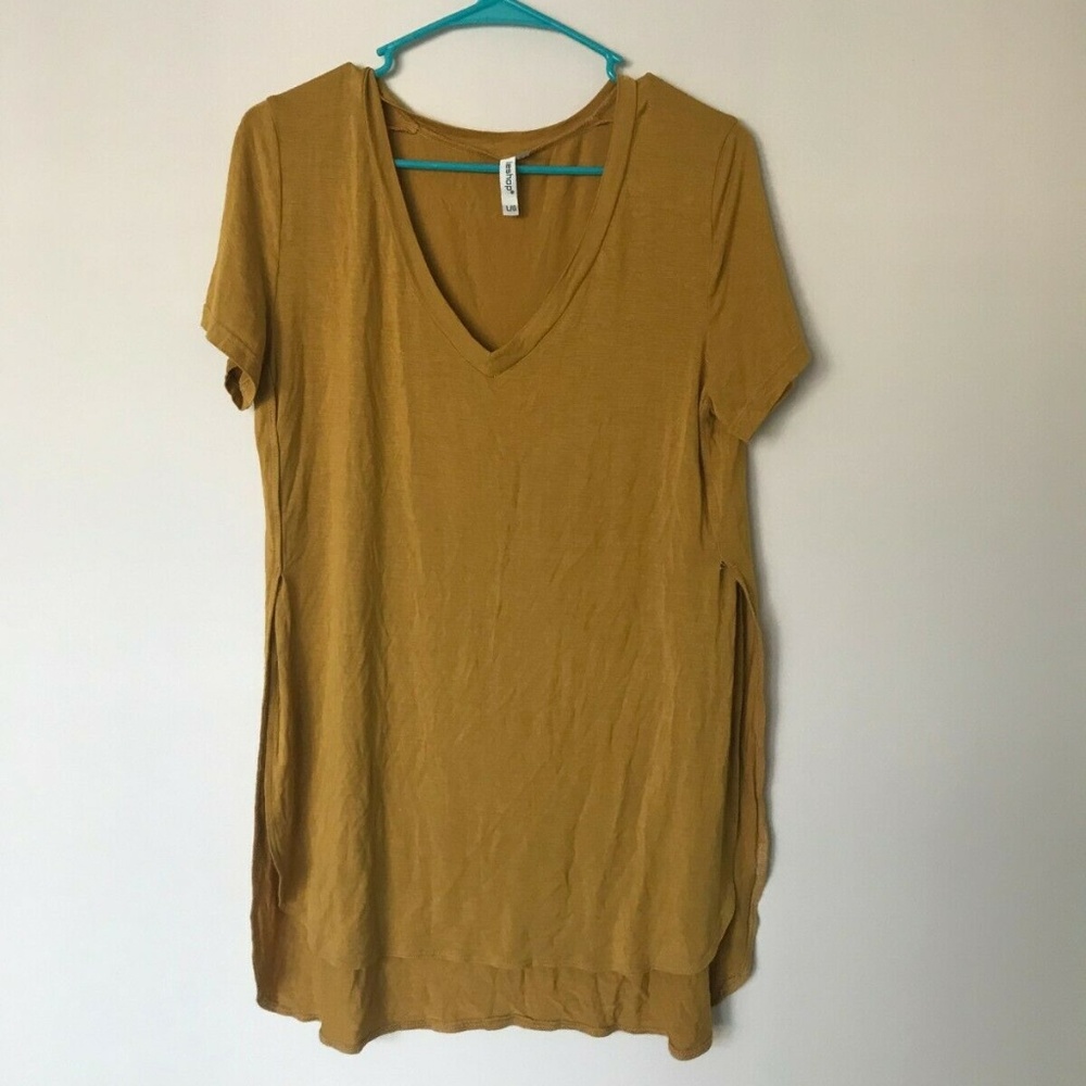 Leshop Mustard Yellow Colored Long Shirt Slit Side